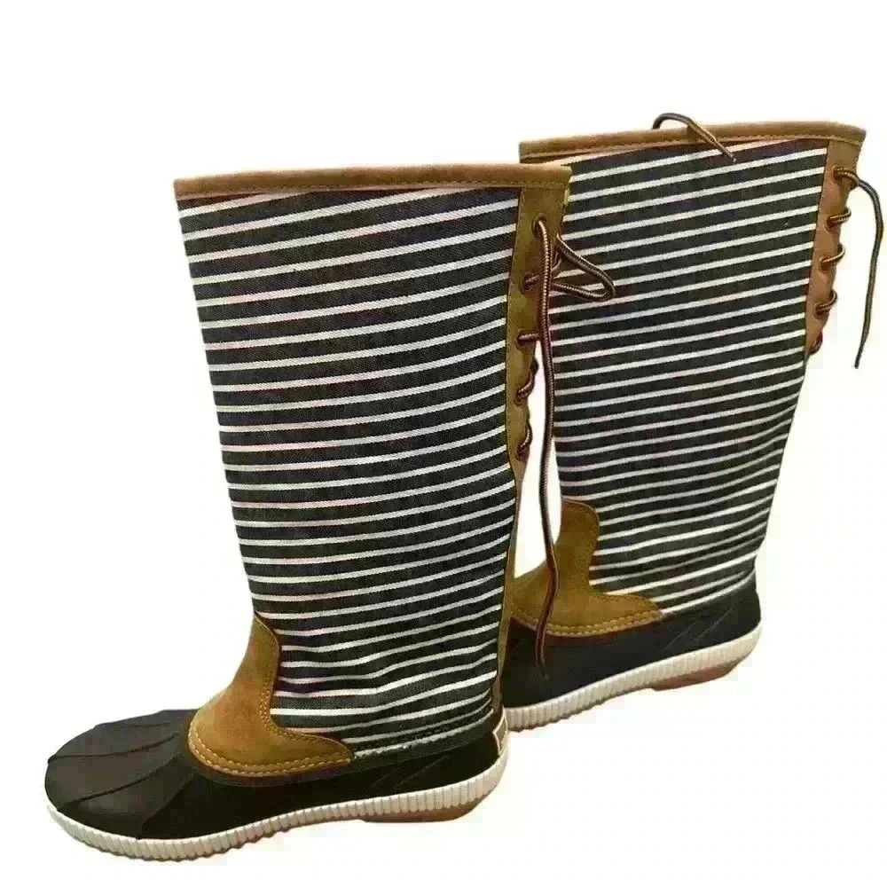 Marleylilly Striped Fabric Duck Rain Boots Women's Size 7. New without tag.